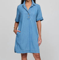 Hinson Wu - Aileen Short Sleeve Denim Dress - blue - clothing - dresses