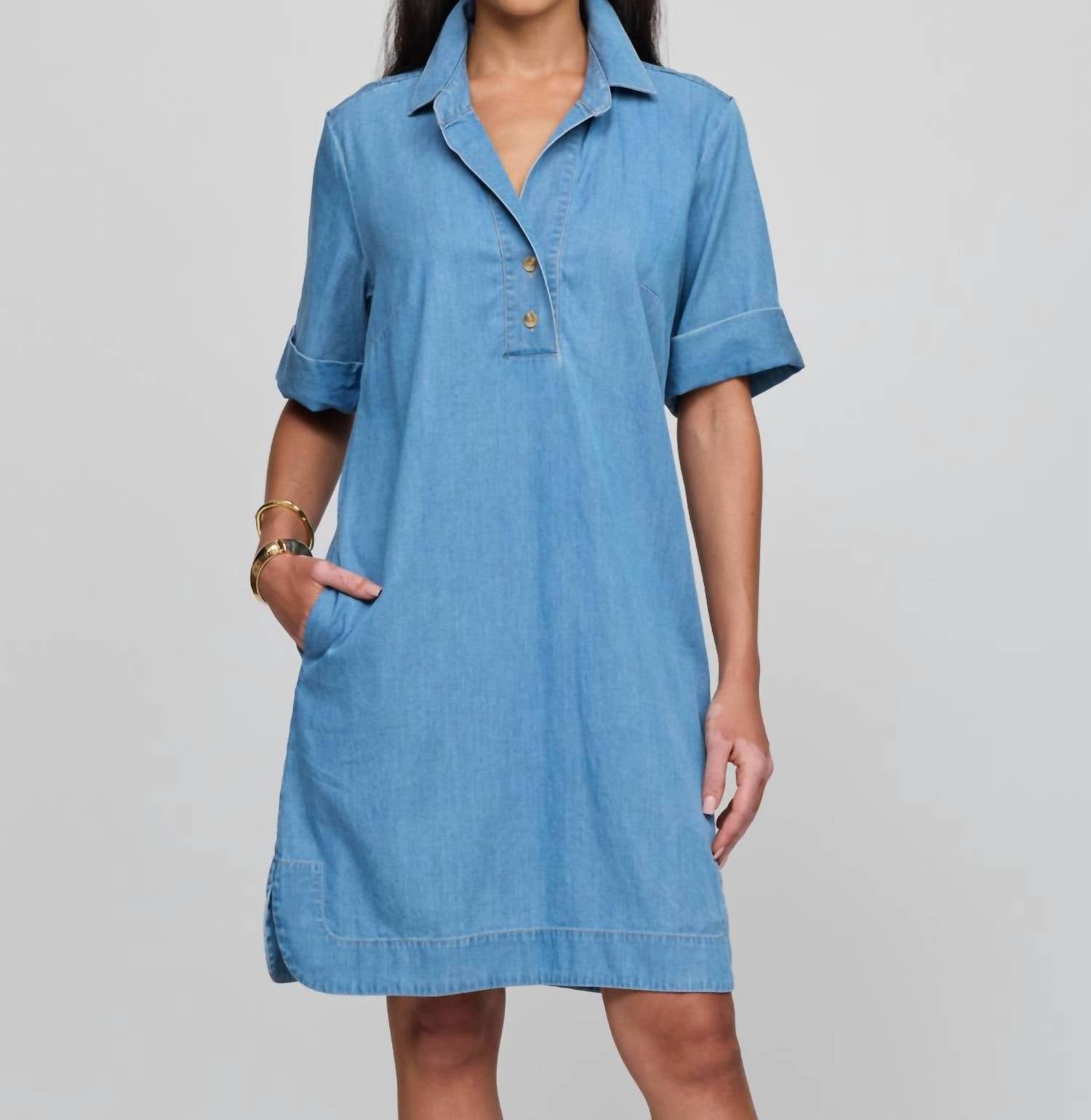 Hinson Wu - Aileen Short Sleeve Denim Dress - blue - clothing - dresses