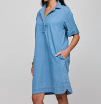 Hinson Wu - Aileen Short Sleeve Denim Dress - blue - clothing - dresses