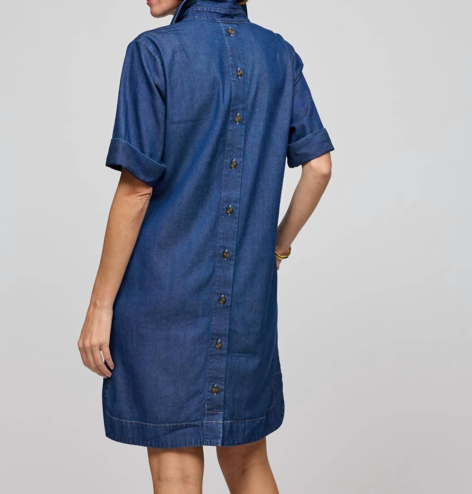 Hinson Wu - Aileen Short Sleeve Denim Dress - blue - clothing - dresses
