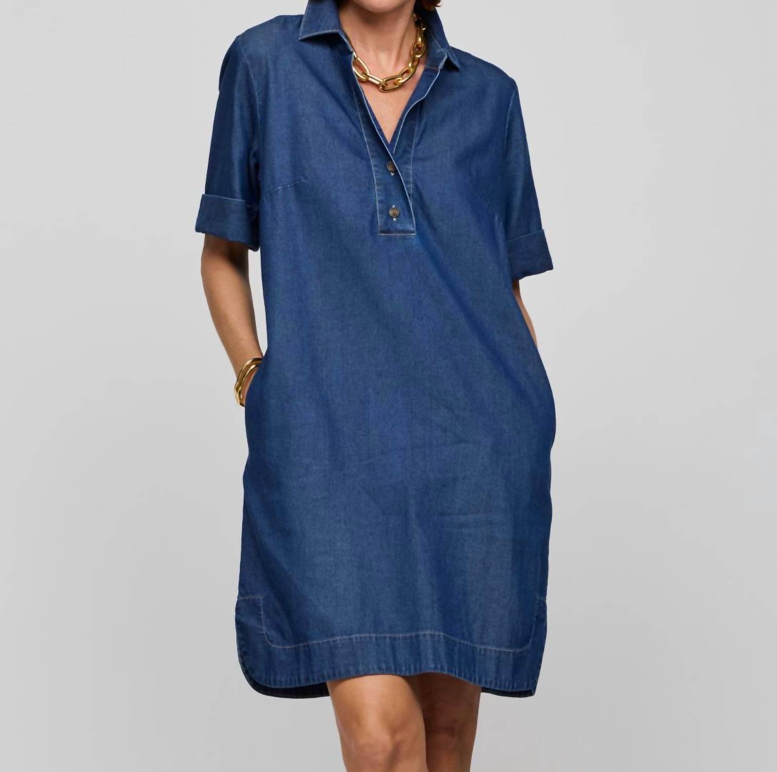 Hinson Wu - Aileen Short Sleeve Denim Dress - blue - clothing - dresses