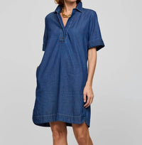 Hinson Wu - Aileen Short Sleeve Denim Dress - blue - clothing - dresses