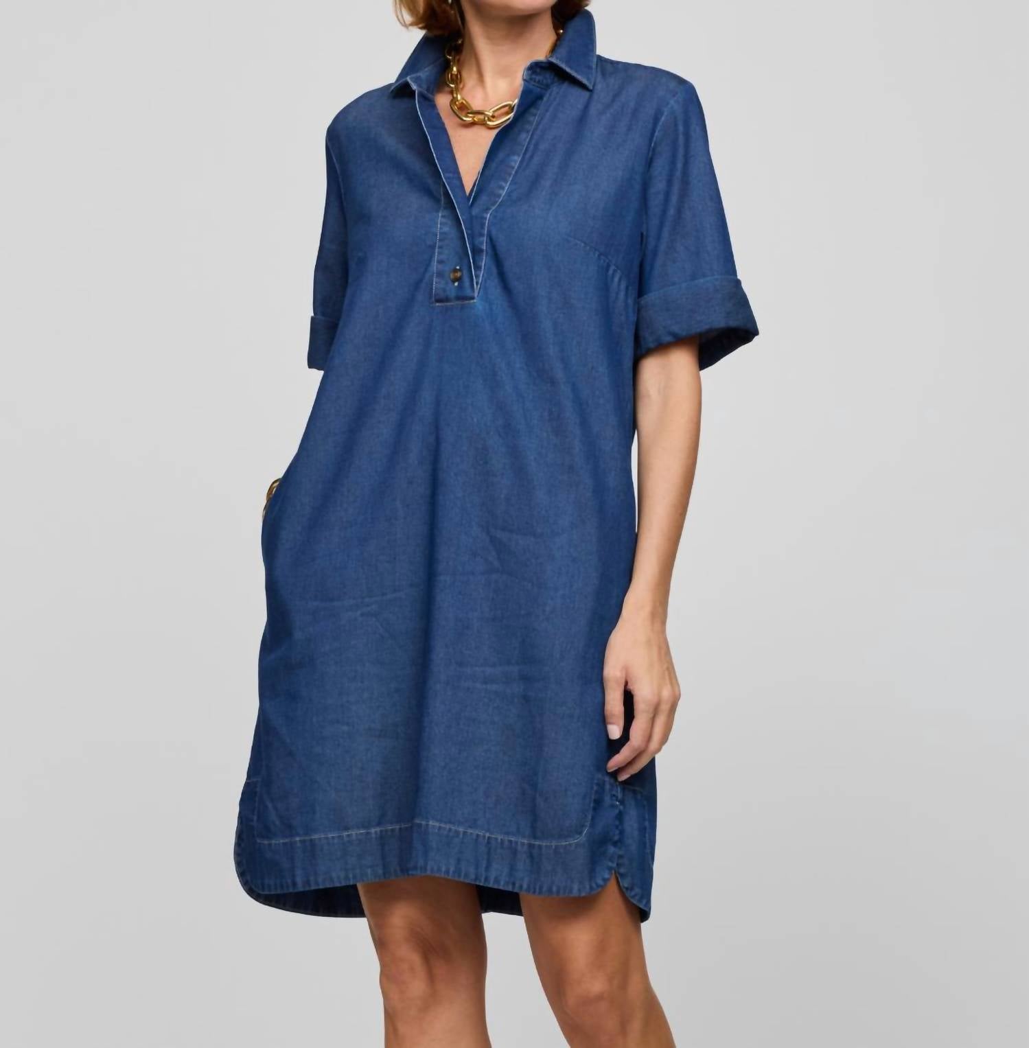 Hinson Wu - Aileen Short Sleeve Denim Dress - blue - clothing - dresses