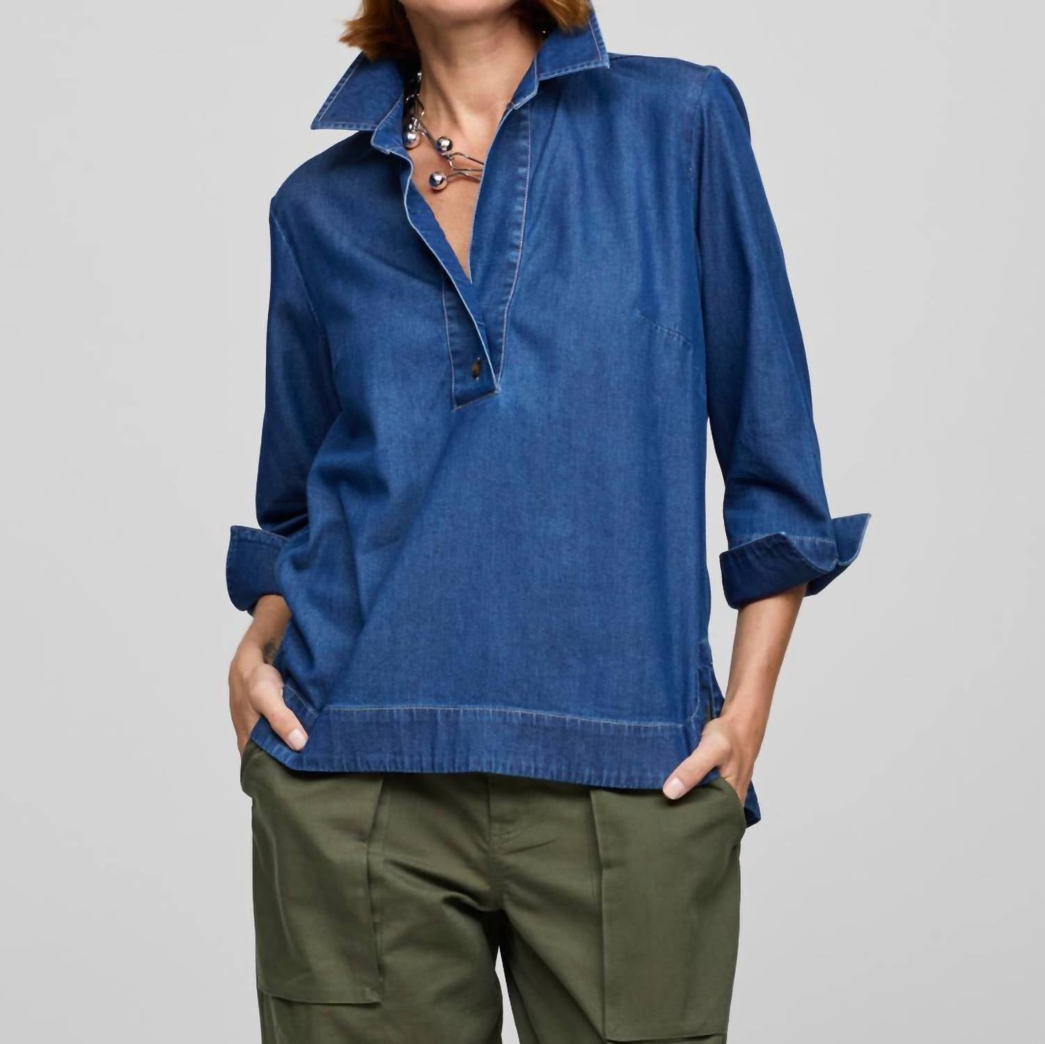 Hinson Wu - Aileen Sleeve Denim Shirt - blue - button - down - shirts - clothing