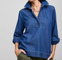 Hinson Wu - Aileen Sleeve Denim Shirt - blue - button - down - shirts - clothing