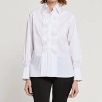 Hinson Wu - Lilith Long Sleeve Pleated Placket Shirt - blouses - clothing - cotton - blend