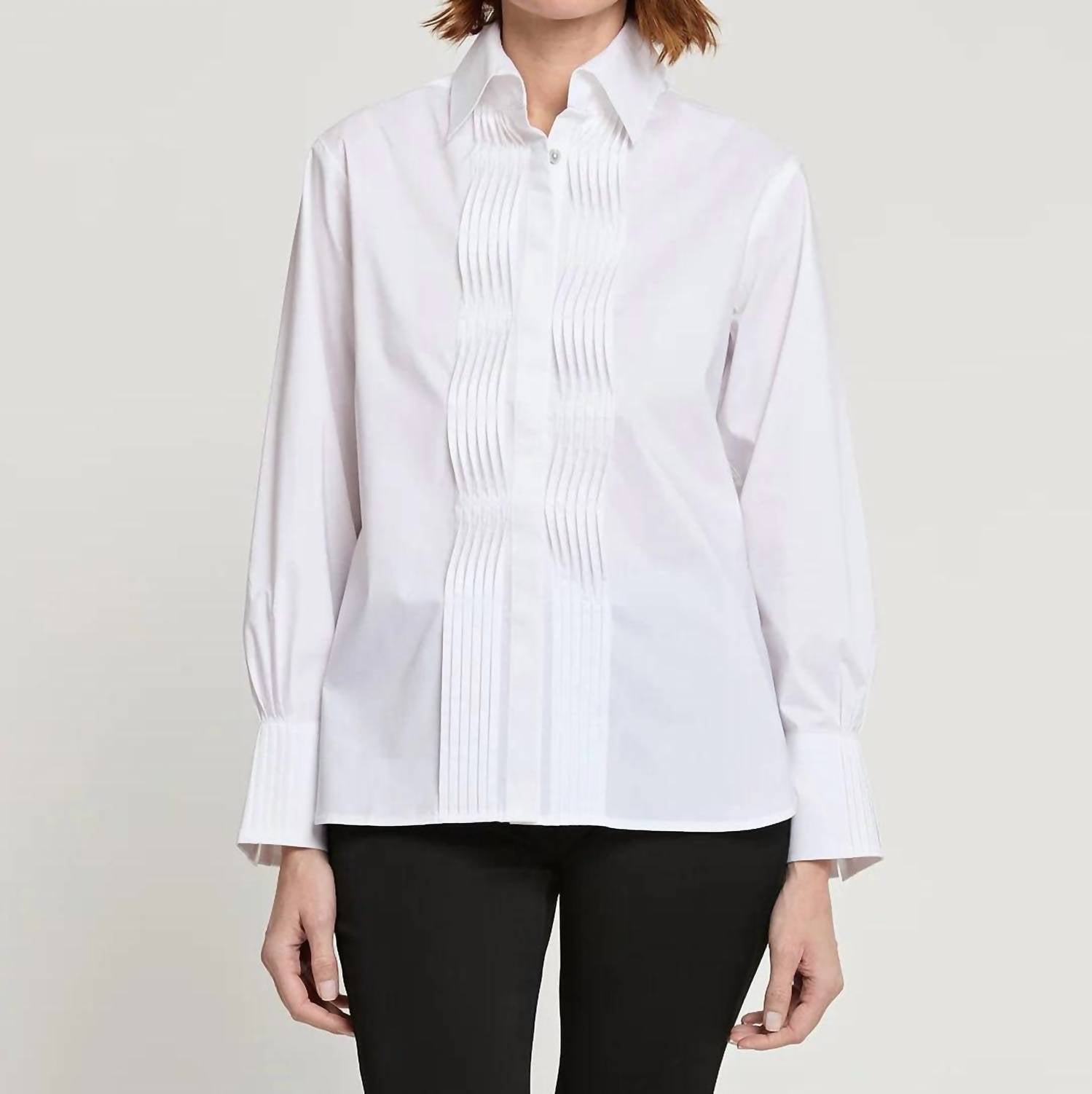 Hinson Wu - Lilith Long Sleeve Pleated Placket Shirt - blouses - clothing - cotton - blend