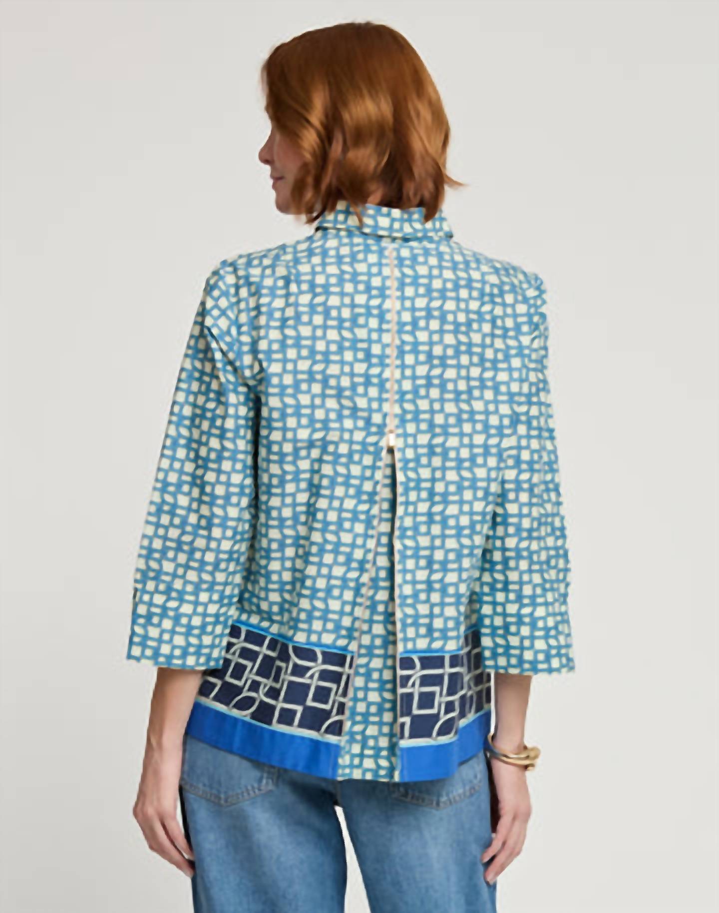 Hinson Wu - Xena Button Up Tunic Blouse - blue - clothing - graphic