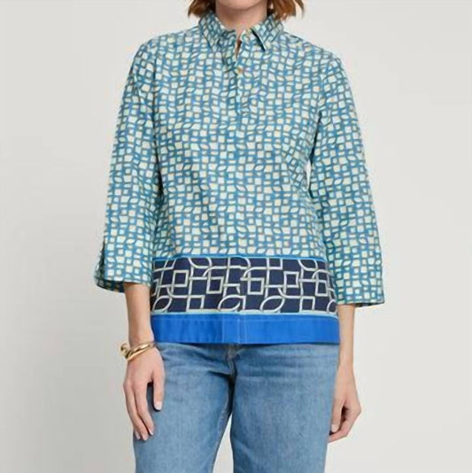 Hinson Wu - Xena Button Up Tunic Blouse - blue - clothing - graphic