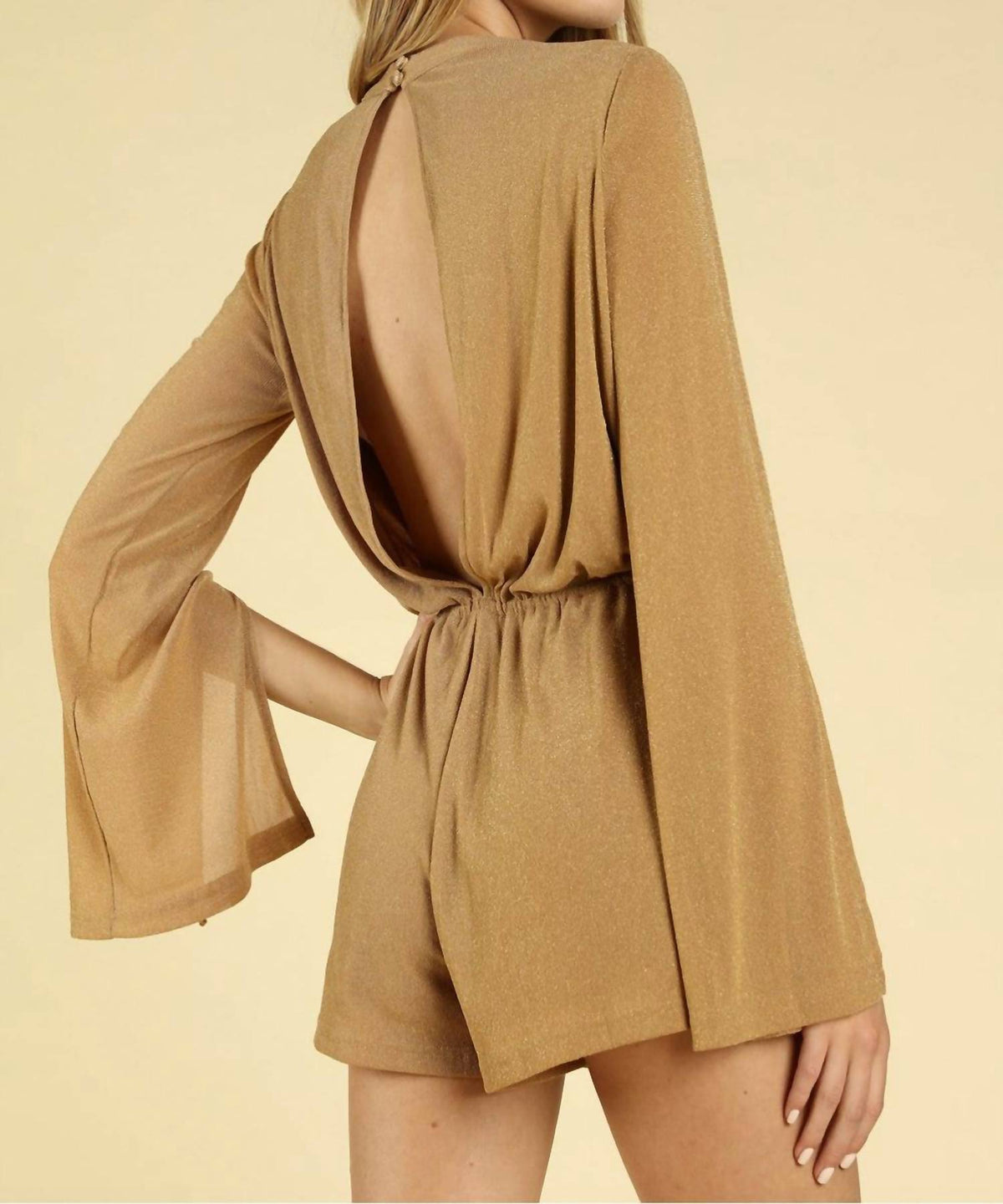 Honey Punch - Shimmering Long Sleeve Wrap Romper