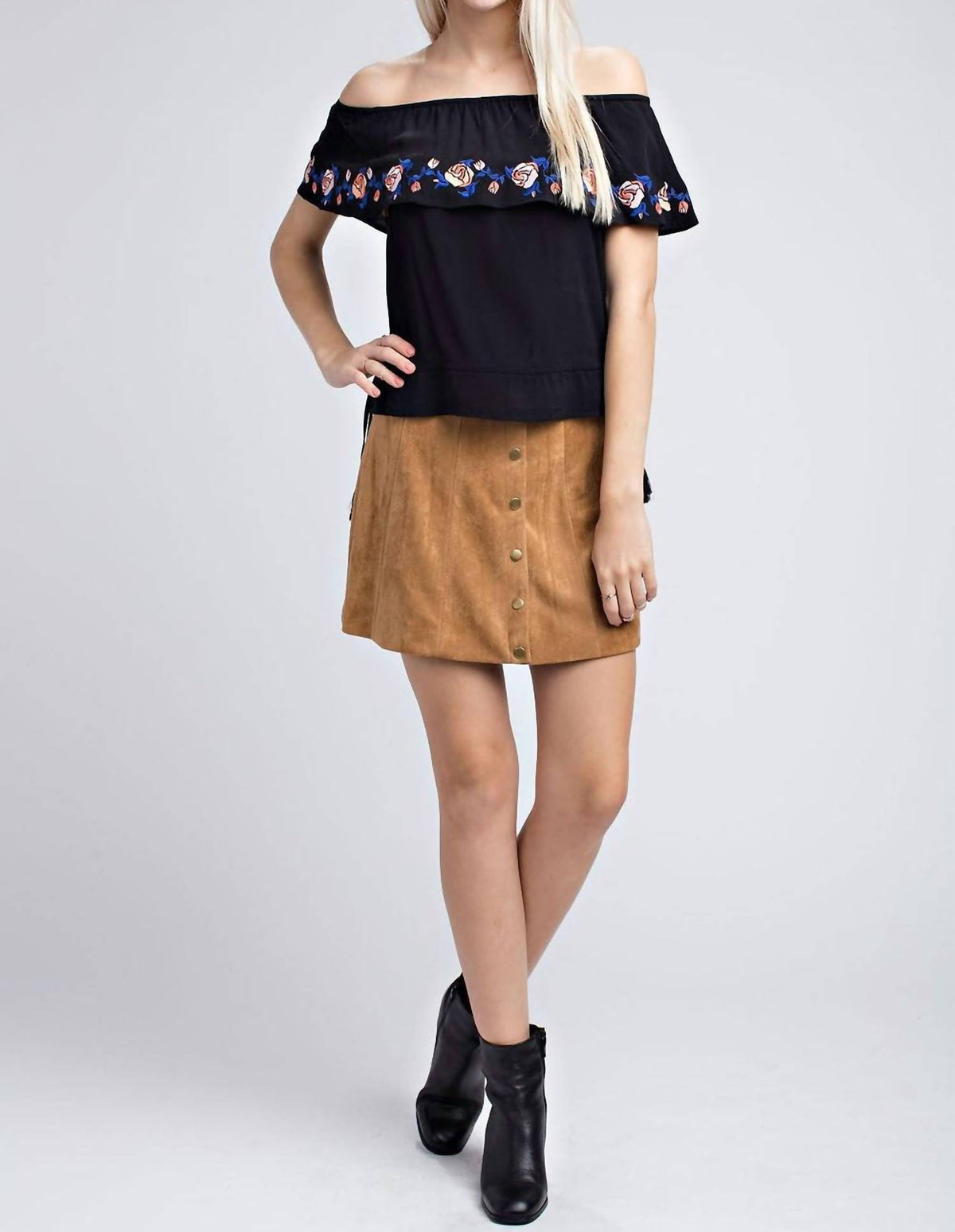 Honey Punch - Strapless Embroidered Ruffle Top