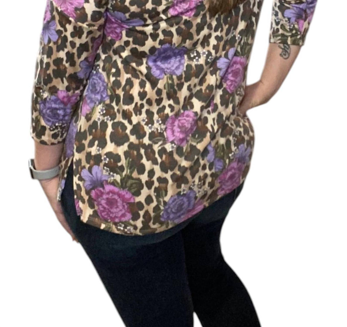 Honeyme - Leopard Floral Spliced Tee