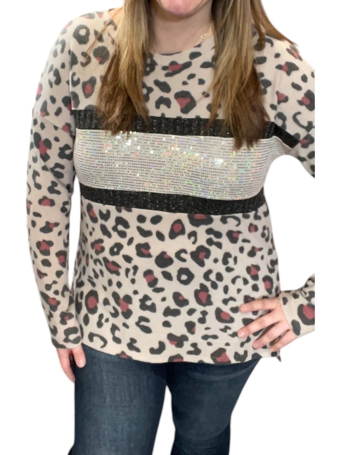 Honeyme - Leopard with Sequin Sweater
