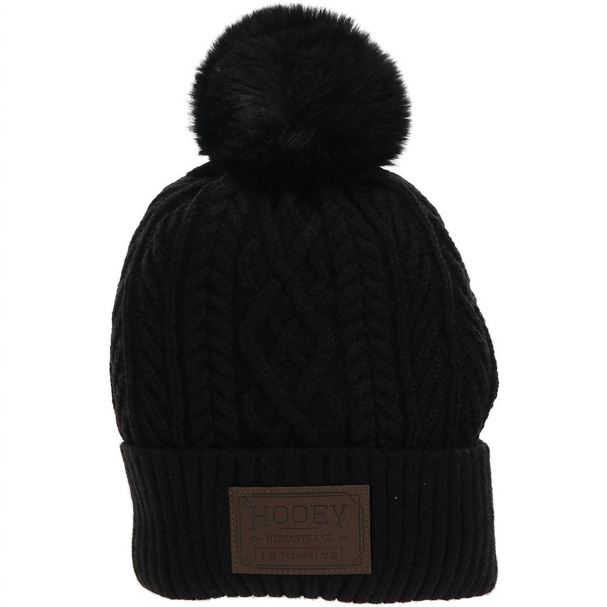 Hooey - Unisex Winter Leather Patch Pom Beanie