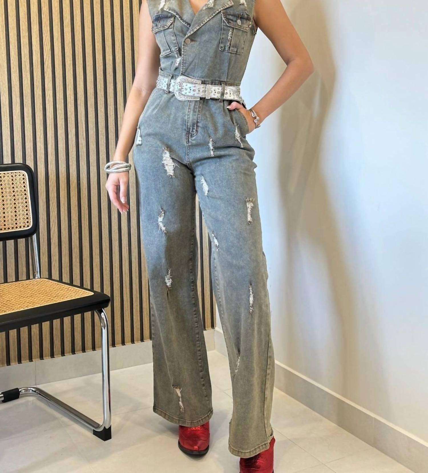 Hot & Delicious - Sleeveless Jumpsuit - blue - clothing - cotton - blend