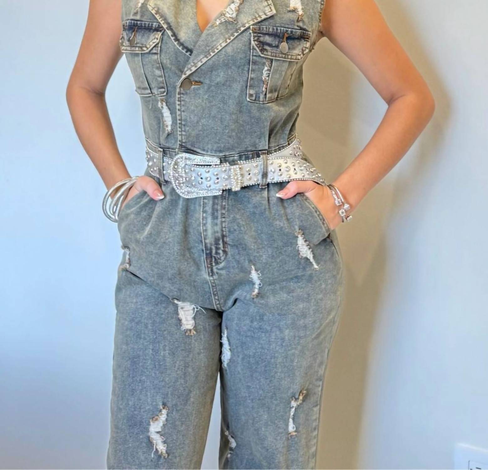 Hot & Delicious - Sleeveless Jumpsuit - blue - clothing - cotton - blend