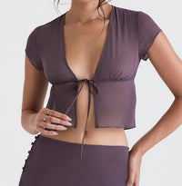 House Of Cb - Maia Tie Front Top - clothing - crop - tops - purple