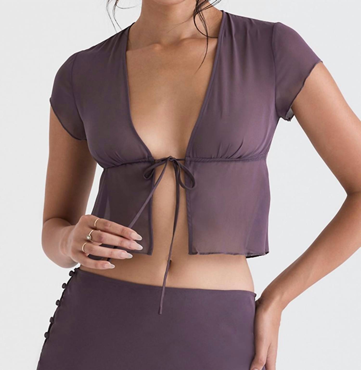 House Of Cb - Maia Tie Front Top - clothing - crop - tops - purple
