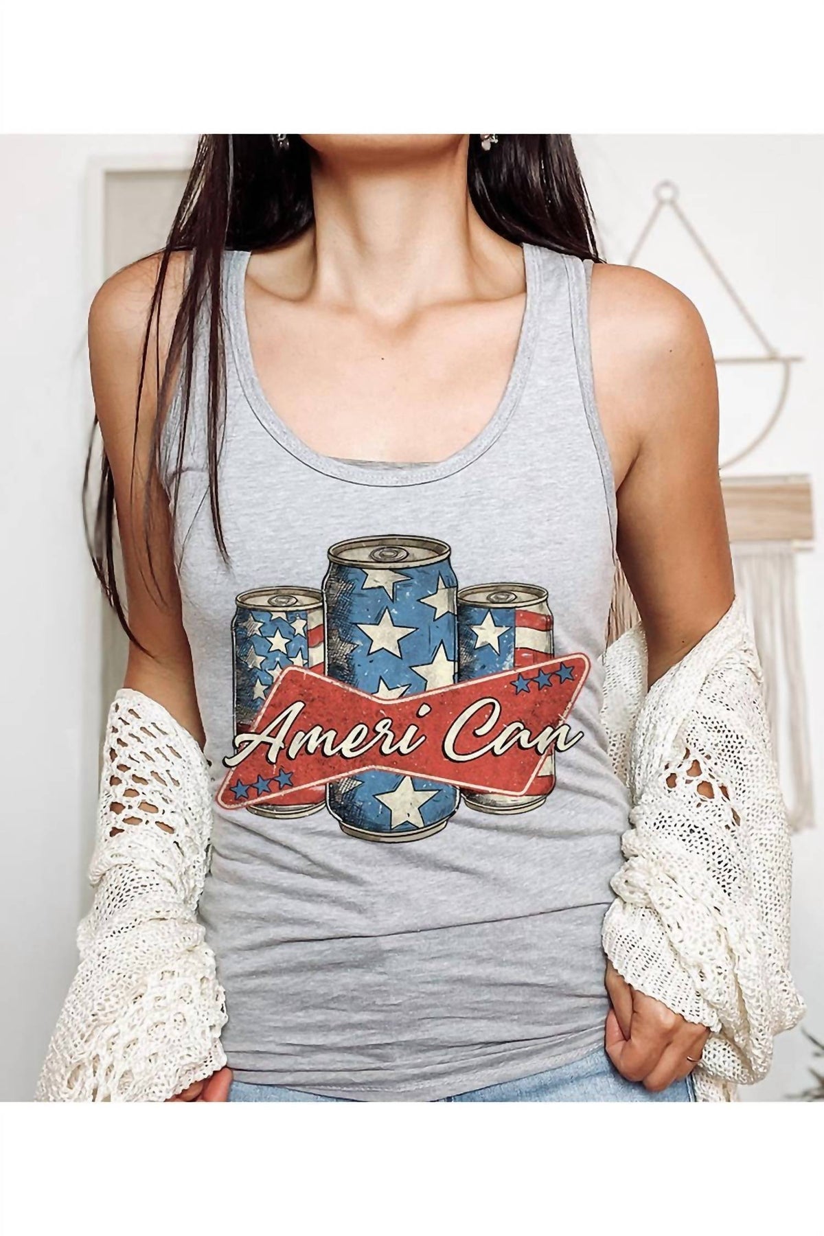 Hrt & Luv - Ameri Can 4th Of July Graphic Racerback Tank Top