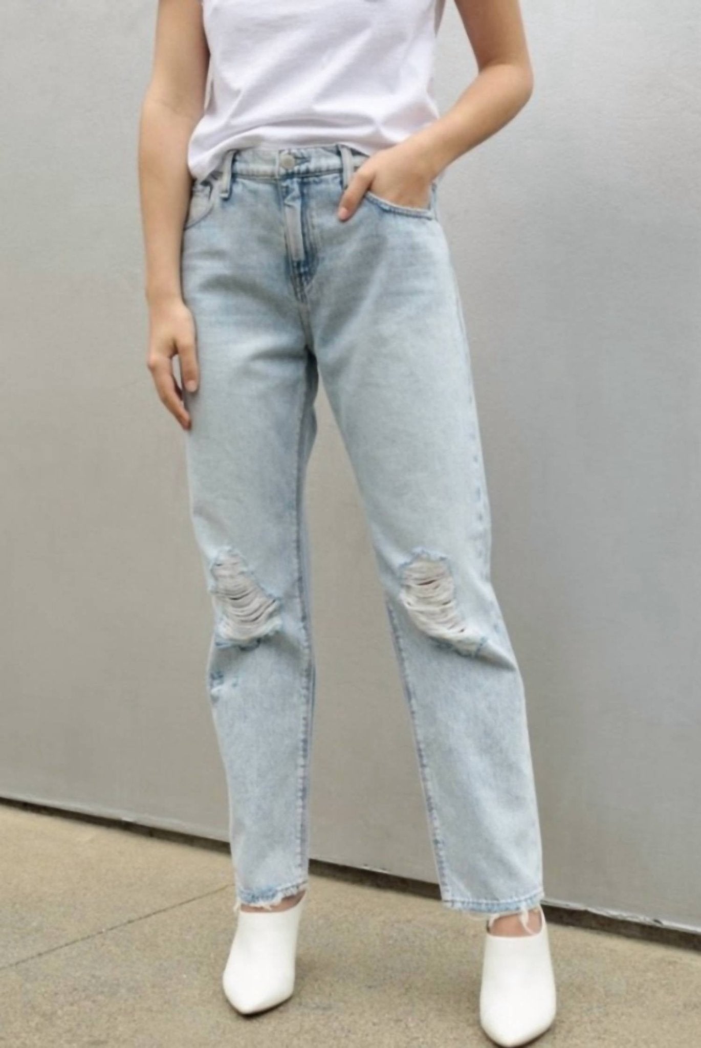 Hudson - Jessi Boyfriend Distressed Jeans - blue - boyfriend - clothing