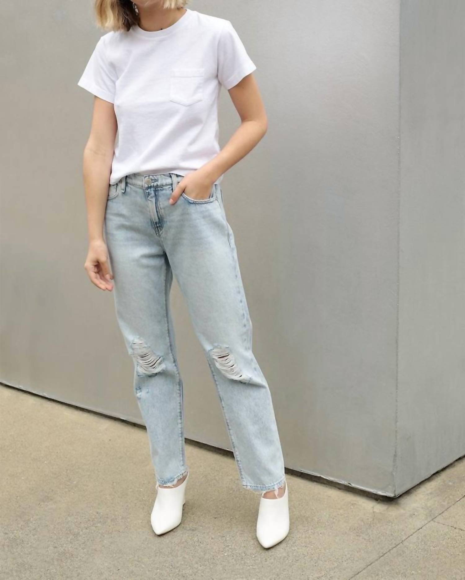 Hudson - Jessi Boyfriend Distressed Jeans - blue - boyfriend - clothing