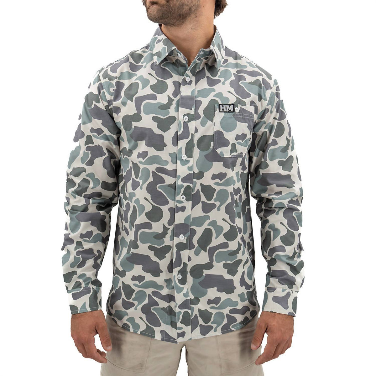 Hurricane Marsh - Button Up Green Performance Long Sleeve Top