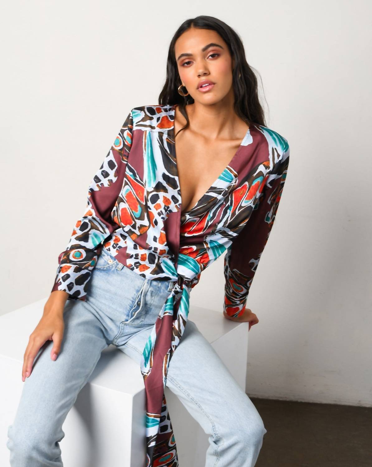 Hutch - Copper Butterfly Satin Top - clothing - patterned - shirts