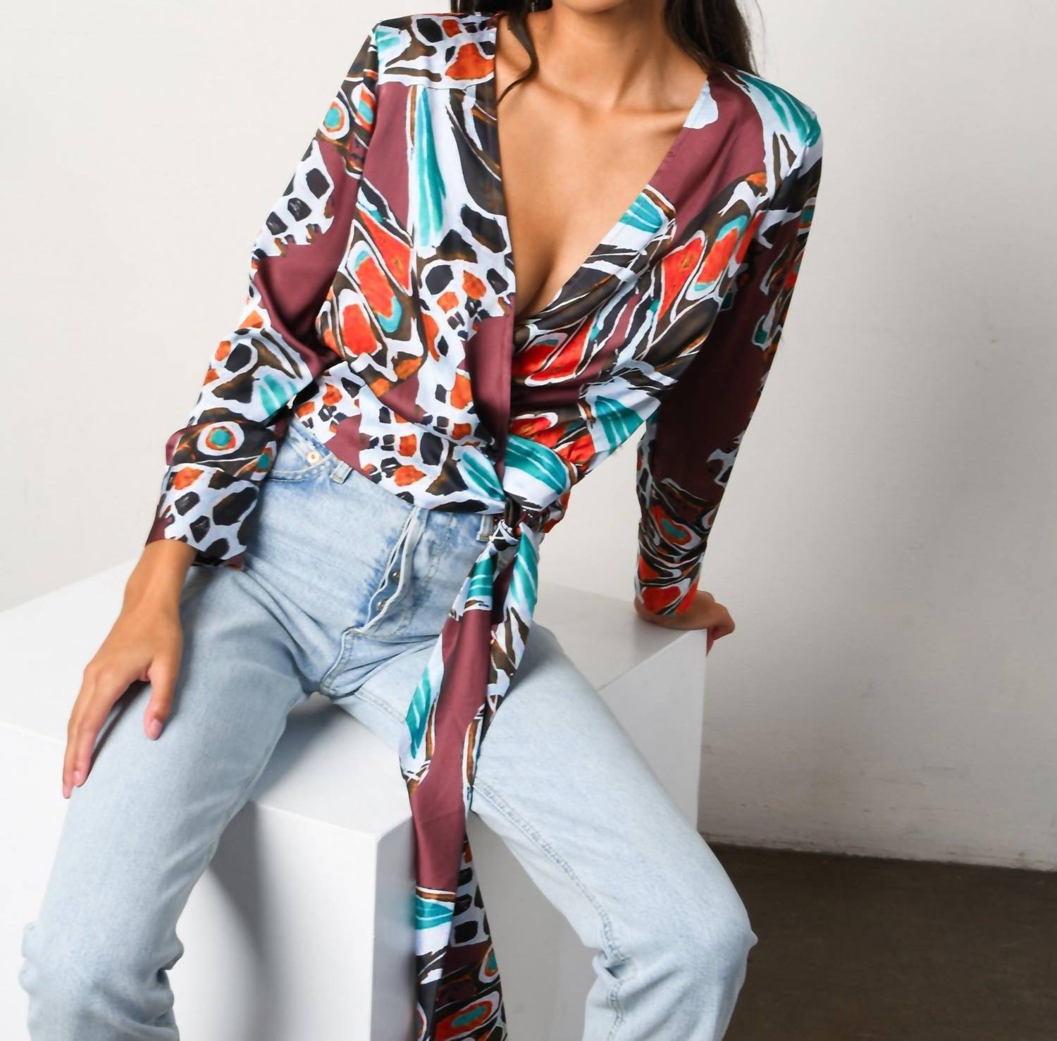 Hutch - Copper Butterfly Satin Top - clothing - patterned - shirts