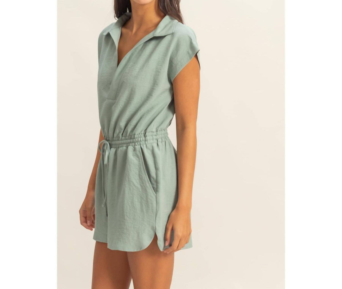 Hyfve - Collared Romper With Buttonless Placket