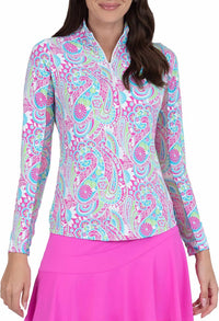 Ibkul - Mock Zip Neck Top - Gloria - clothing - nylon - blend - pink