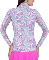 Ibkul - Mock Zip Neck Top - Gloria - clothing - nylon - blend - pink