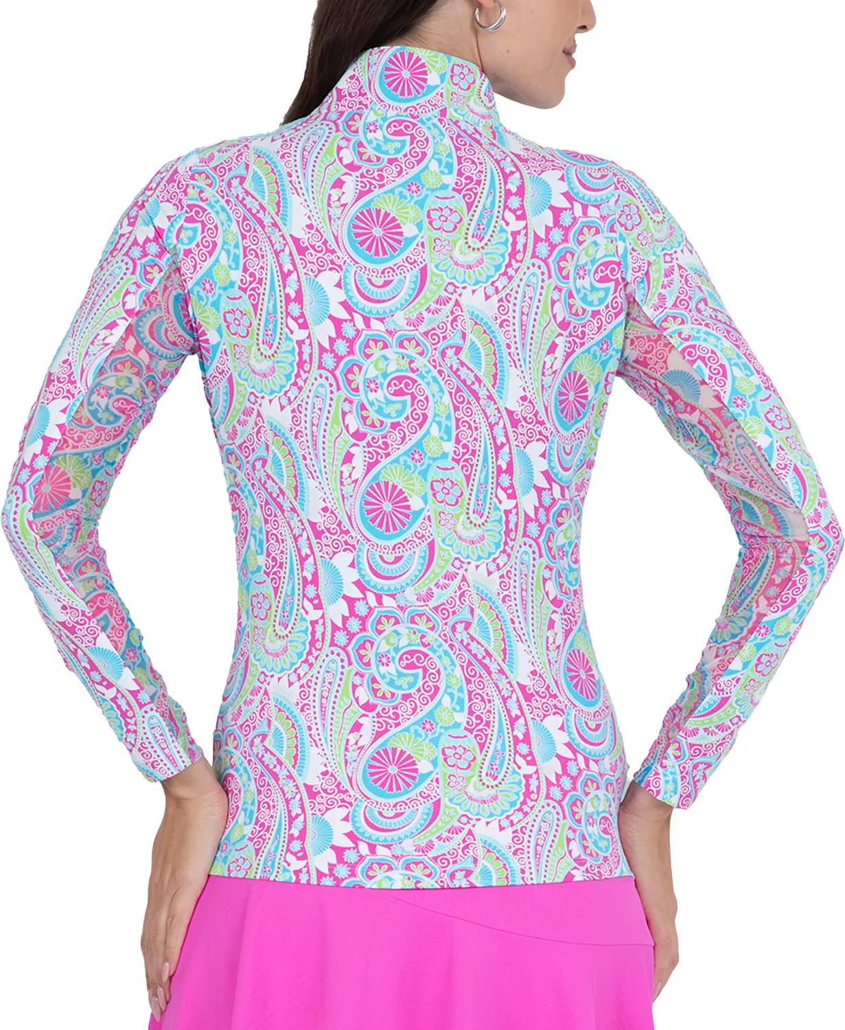 Ibkul - Mock Zip Neck Top - Gloria - clothing - nylon - blend - pink