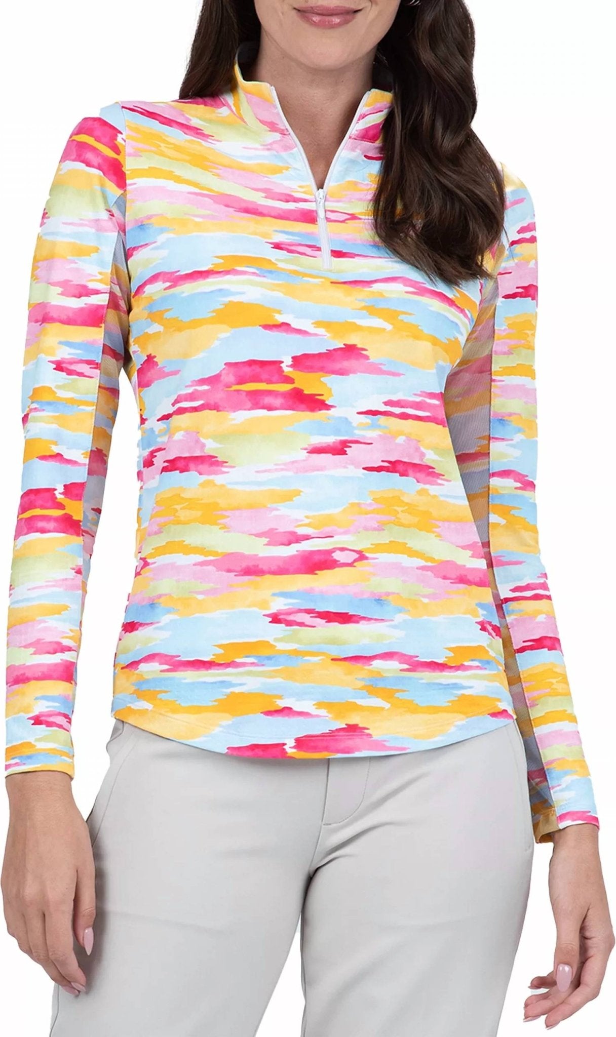 Ibkul - Mock Zip Neck Top - Jesse - clothing - nylon - blend - orange