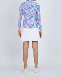 Ibkul - Mock Zip Neck Top - Kathy - clothing - nylon - blend - purple