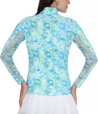 Ibkul - Mock Zip Neck Top - Kathy - blue - clothing - nylon - blend