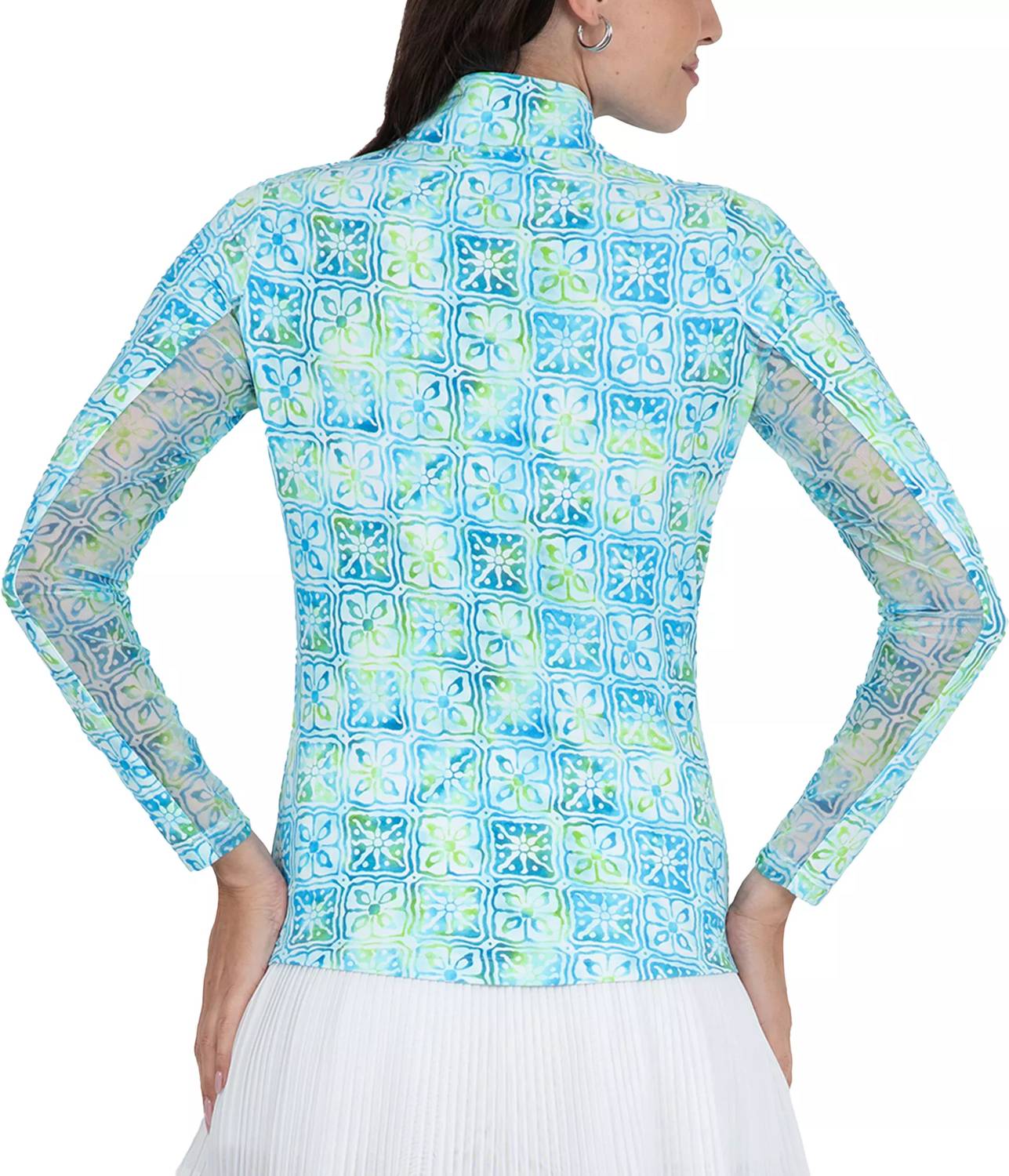 Ibkul - Mock Zip Neck Top - Kathy - blue - clothing - nylon - blend