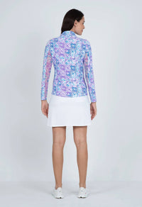 Ibkul - Mock Zip Neck Top - Kathy - clothing - nylon - blend - purple