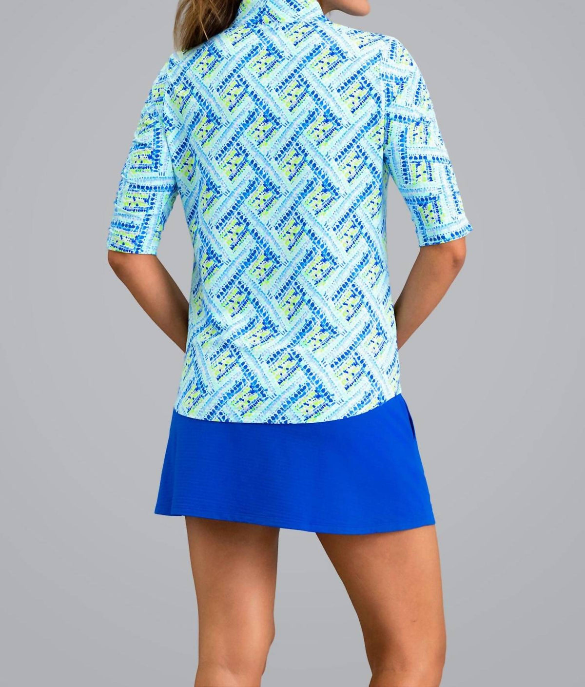 Ibkul - Nina Ruched Elbow Sleeve Mandarin Collar Top