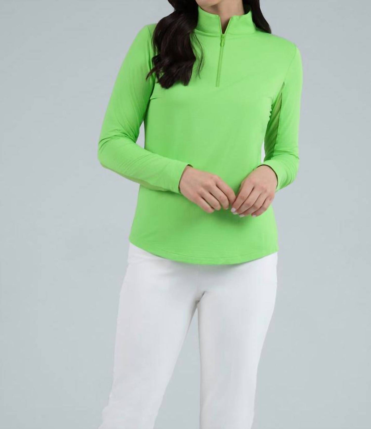 Ibkul - Zip Mock Neck Solid Top