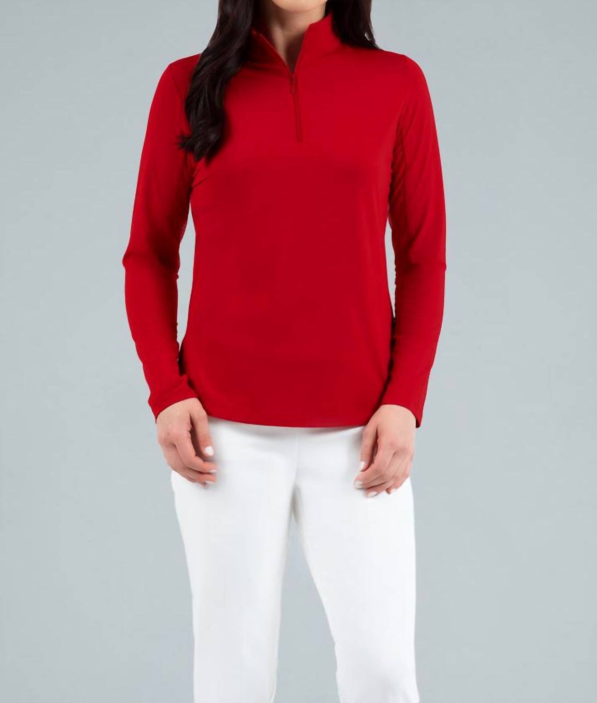 Ibkul - Zip Mock Neck Solid Top