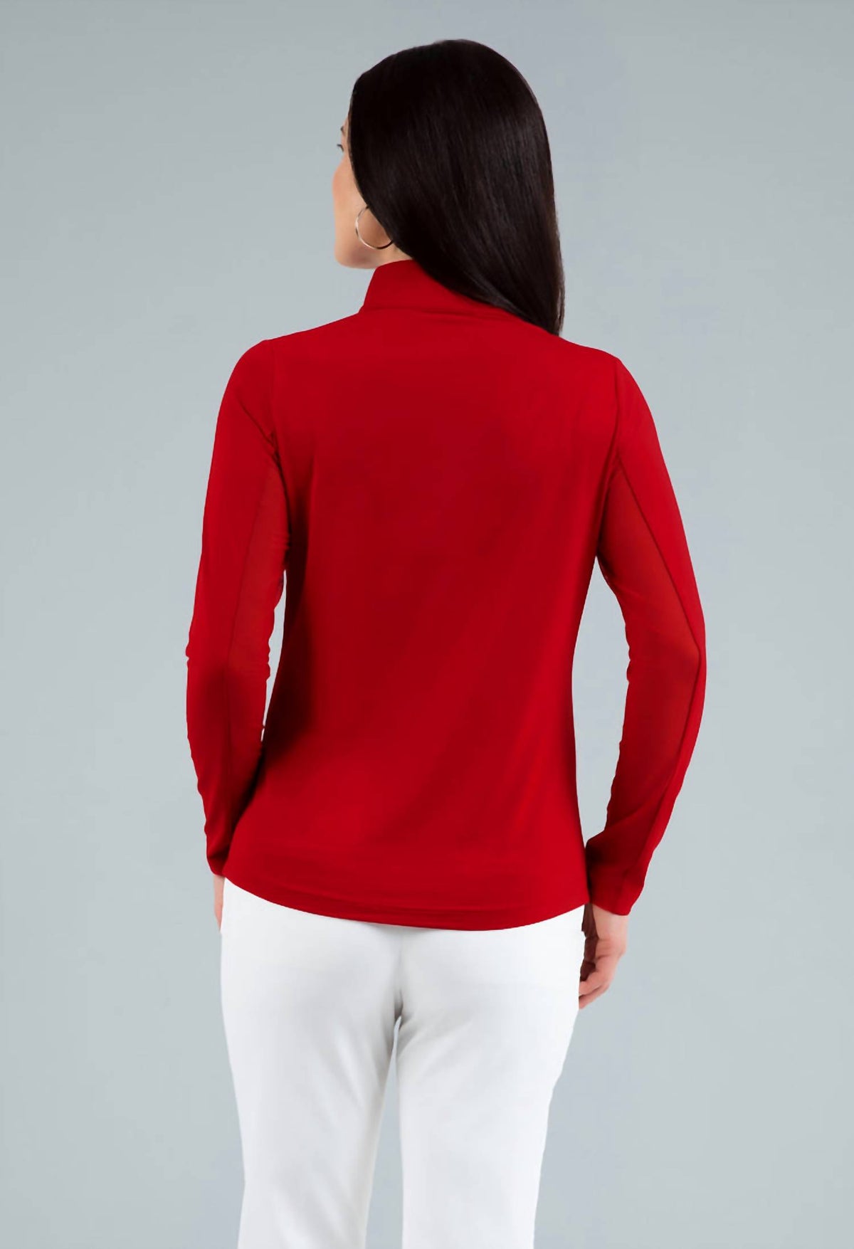 Ibkul - Zip Mock Neck Solid Top