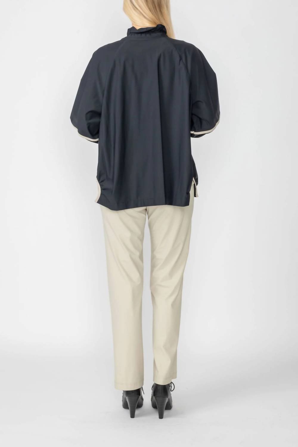 Ic Collection - Stretch Rouched Sleeve Rouched Stand Neck Zip Up Jacket - black - bomber - jackets - clothing