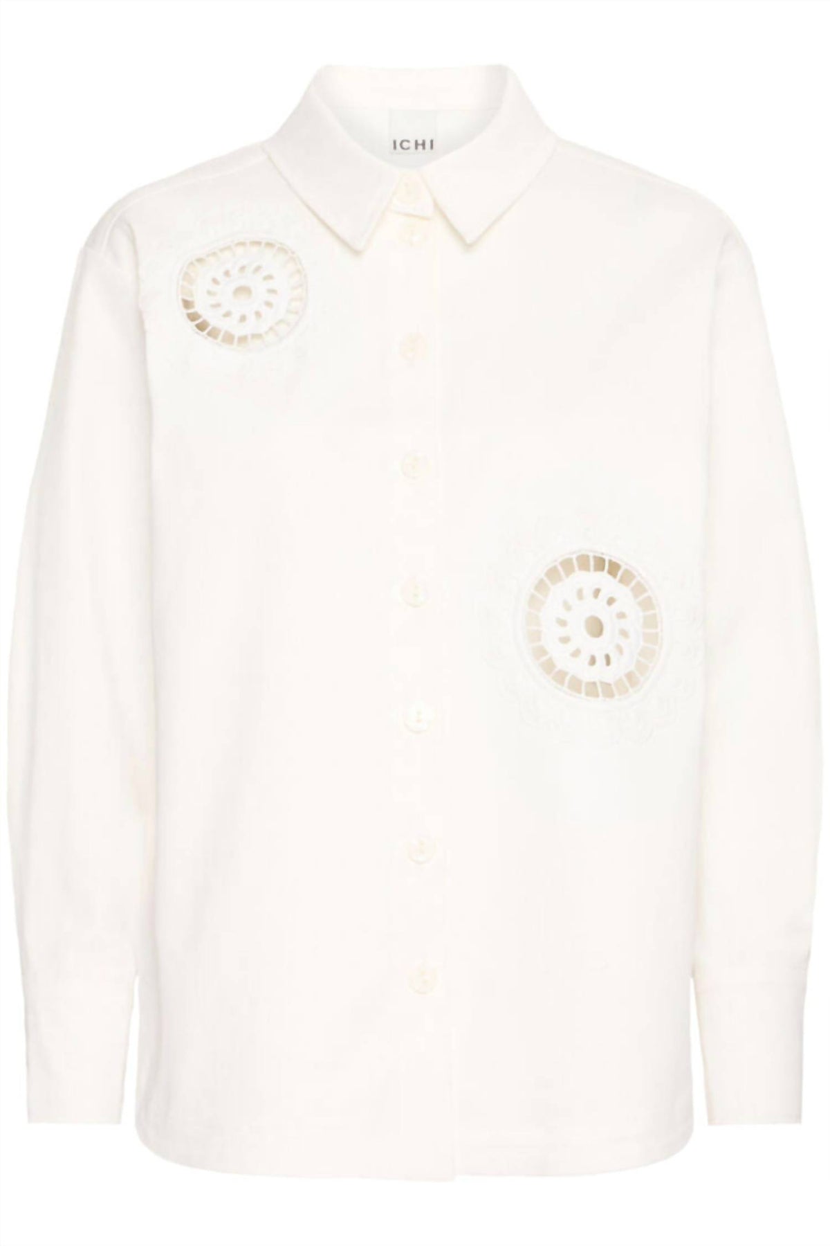 Ichi - Crochet Insert Button-down Blouse