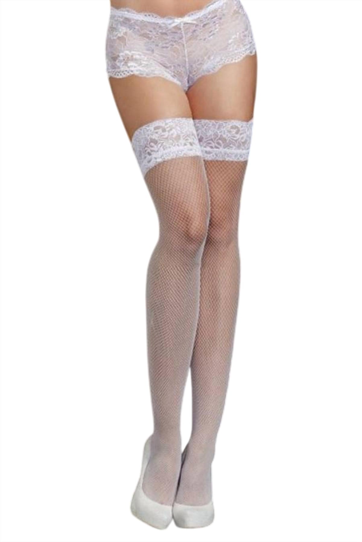 Icollection - Easy Pull On Stay Up Fine Fishnet Thigh Highs