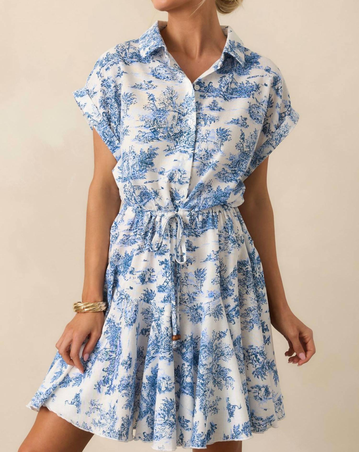 Ida Mae Home - Toile Mini Dress - blue - clothing - collection:vacationdresses(Auto)
