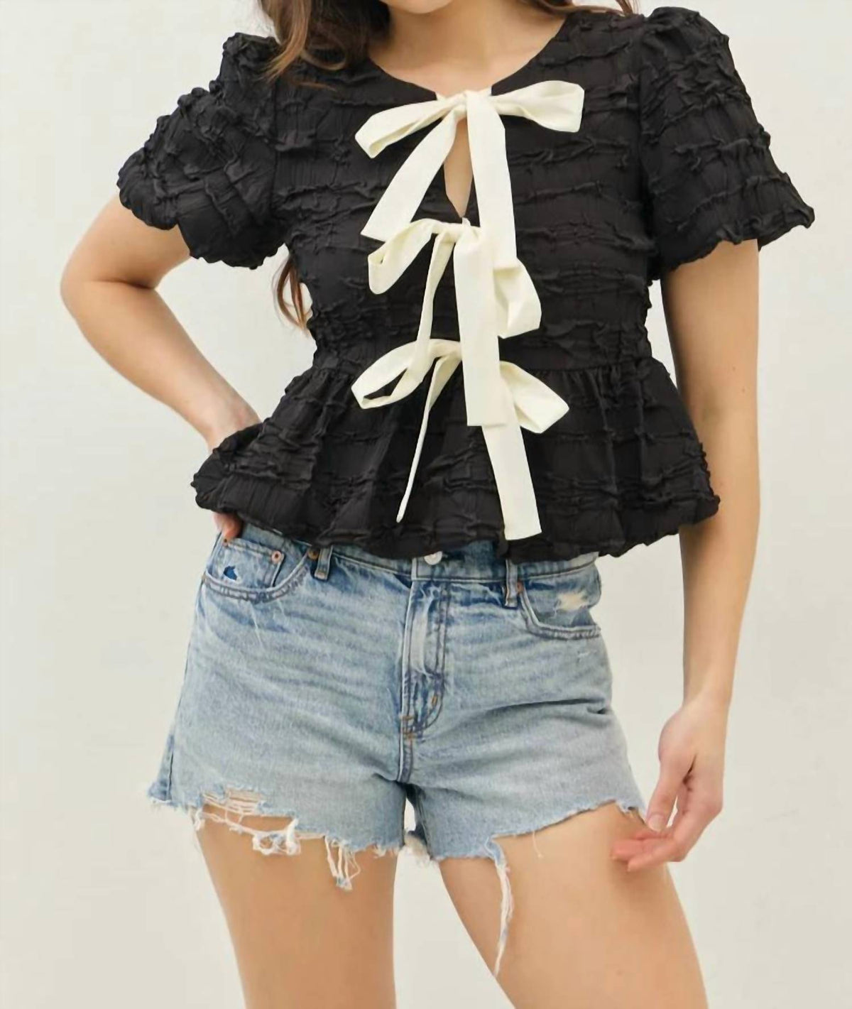 Idem Ditto - Bubble Blouse With Contrast Bows