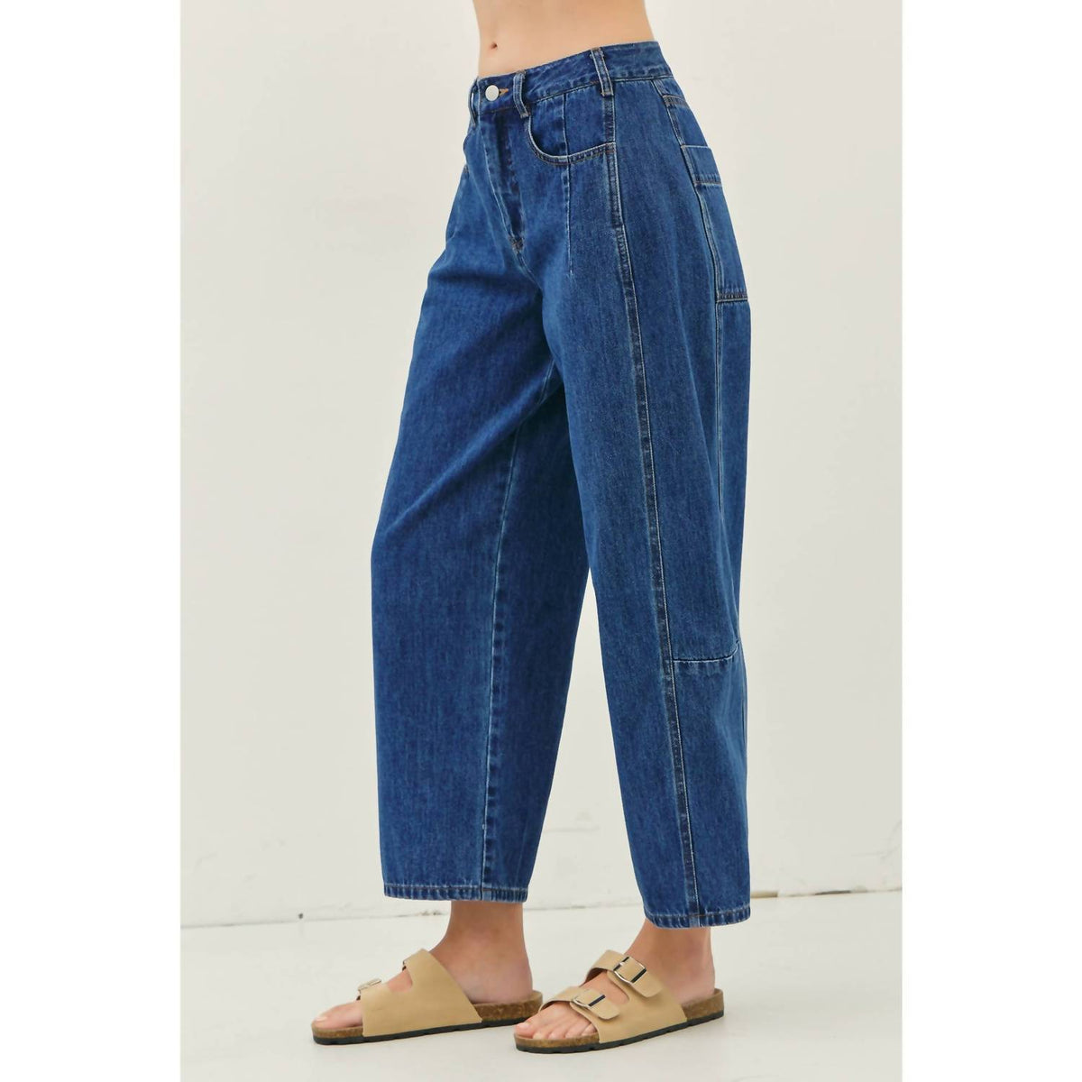 Idem Ditto - Mid Rise Barrel Leg Ankle Denim Pants