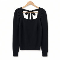 Idem Ditto - Puff Shoulder Back Tie Sweater Top