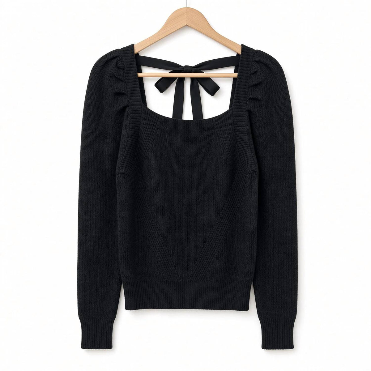 Idem Ditto - Puff Shoulder Back Tie Sweater Top