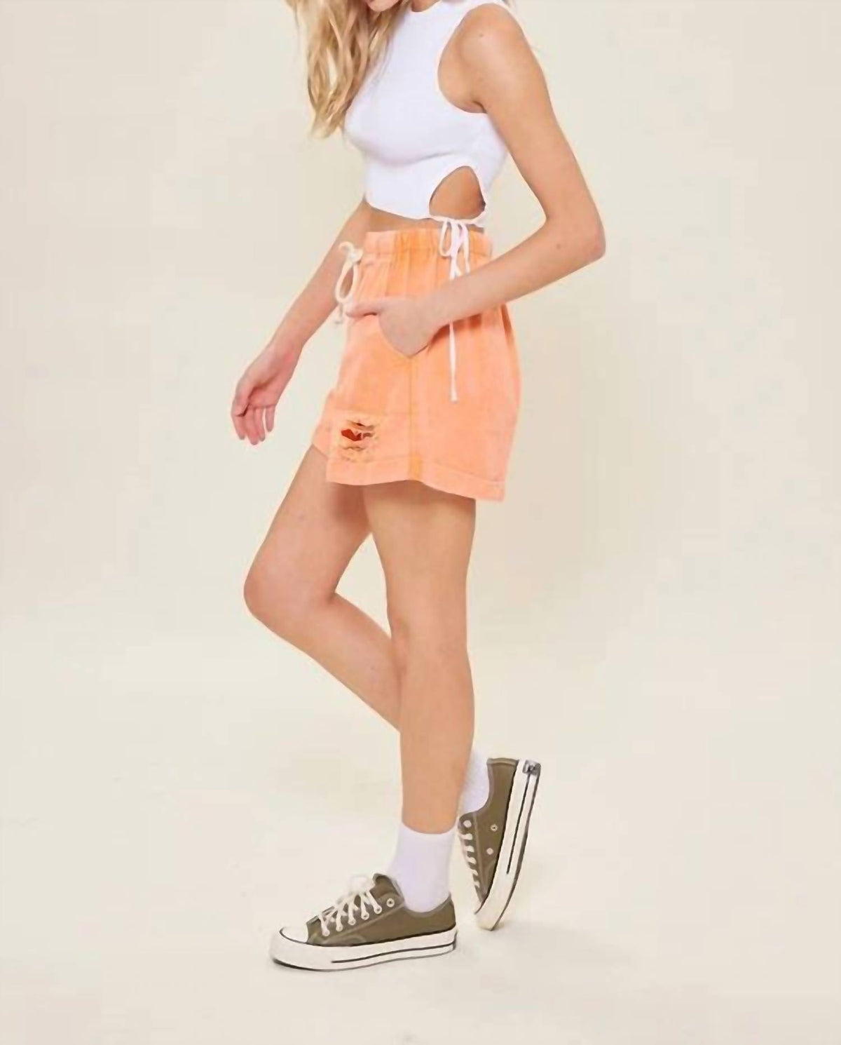 Idem Ditto - Side Drawstrings Sleeveless Rib Knit Sweater Top